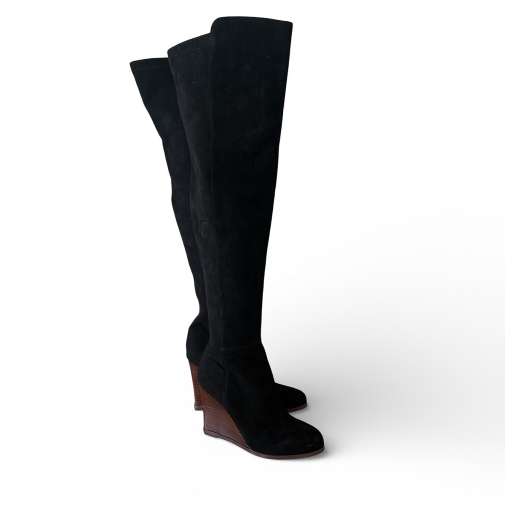 Vince Camuto Granta Over the Knee Wedge Boots Black Suede Size 5 NWOT